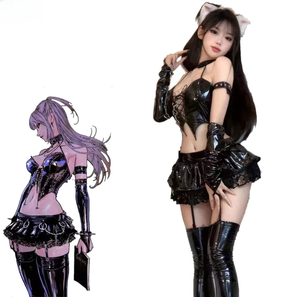 

XXOO Erotic Sexy Anime Devil's City Queen Unifrom Women Cool Girl Punk Cyber Leather Outfits Costumes Cosplay Skirlt Length 22cm