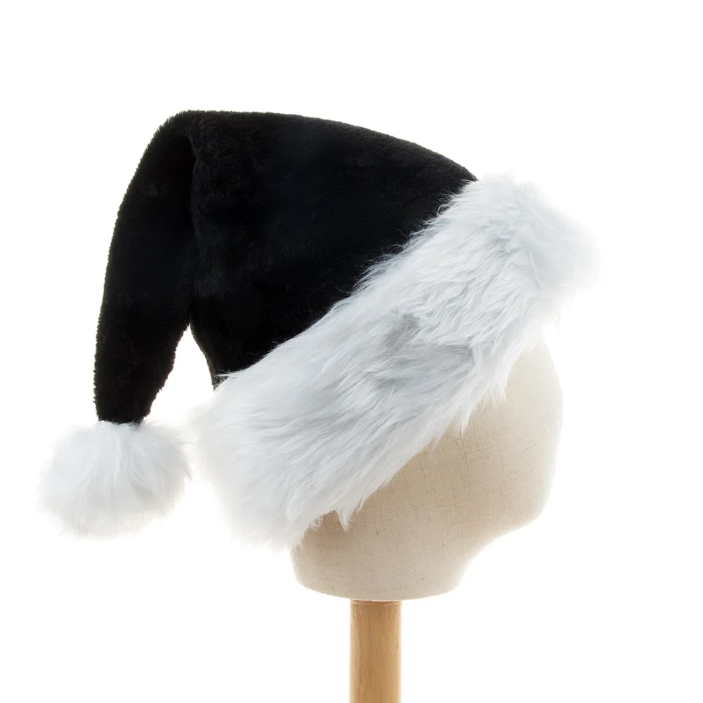 Thick and Soft Black Christmas Hat with Big Ball for Halloween Party