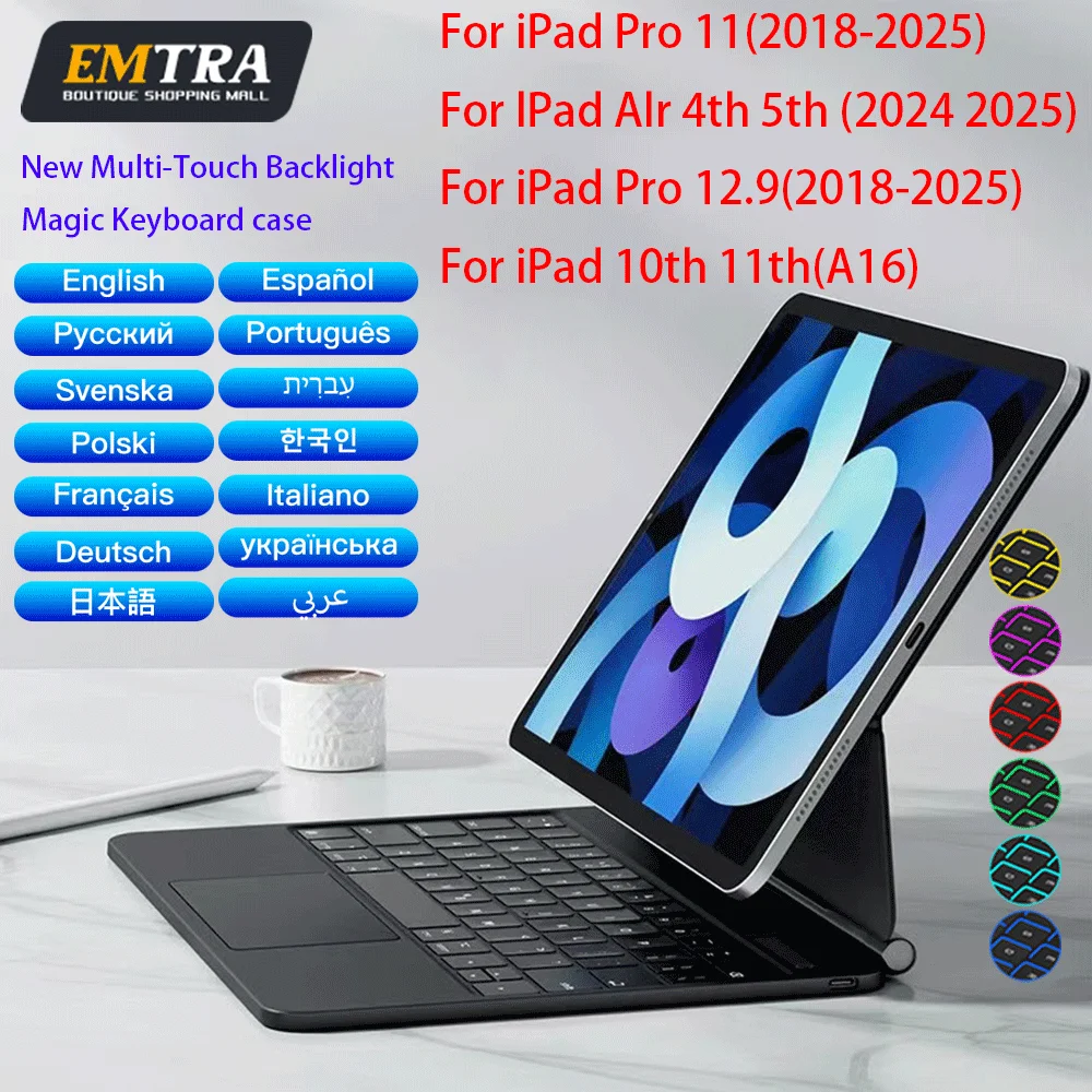 

Волшебная клавиатура для iPad Por 11 2025 Air A16 11th Bluetooth Беспроводная клавиатура 12,9 6, 5, 4, 3, 10,9 Air 4 5 Иврит Смарт-чехол