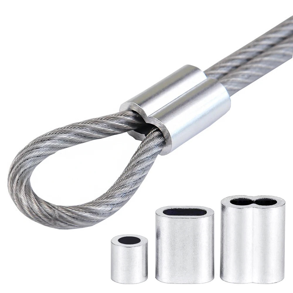 100pcs Steel Wire Rope Clamp 8-shaped Aluminum Sleeve Elliptical Circular Fastener Cable Cord Lock Metal Clip Fixing Accessories