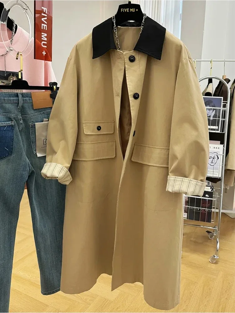 

Y2K Fashion Patchwork Cargo Jacket Women Autumn Korean Chic Lapel Midi Windbreaker Bf Long Sleeve Loose Streetwear Overcoat