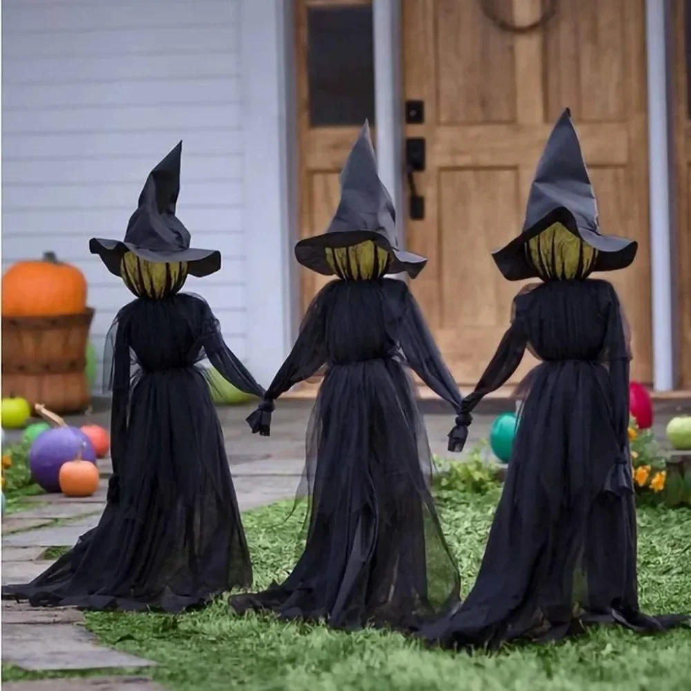 

Large Light Up Holding Hands Screaming Witches Set of 3 Sound-Activated Sensor Waterproof Life Size Scary Decor for Home Outside