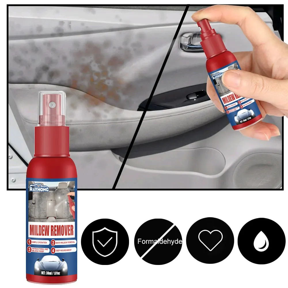 

30ml Car Mildew Remover Spray Multi-Functional Interior Cleaner Stains Remover for Leather Fabric Car Seat Care Leather Repair