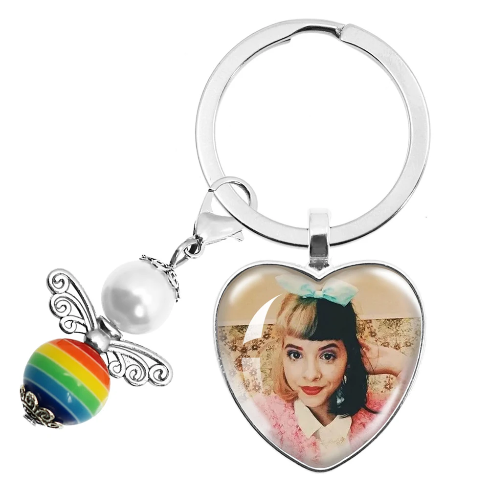 Melanie Martinez Crybaby Glass Heart Shaped Cabochon Pendant Keychain Colorful Angel Wings Bead Accessories Jewelry Fans Gift