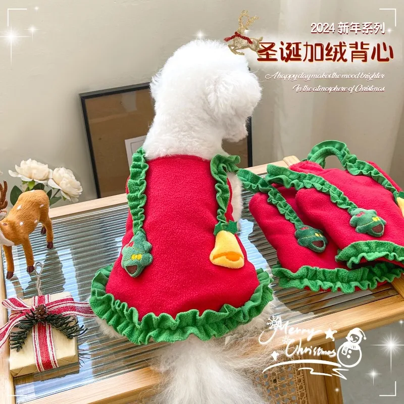 Fleece Christmas Dog Dresses Strap Autumn Winter Dog Clothing Skirt Cat Pet Clothing Cosplay Christmas Clothes for Small Dog