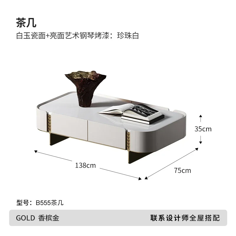 طاولة قهوة القمح الذهبي فيلا قصر غرفة المعيشة مصمم إبداعي طاولة قهوة فاخرة خفيفة إيطالية أصلية Y16 #6