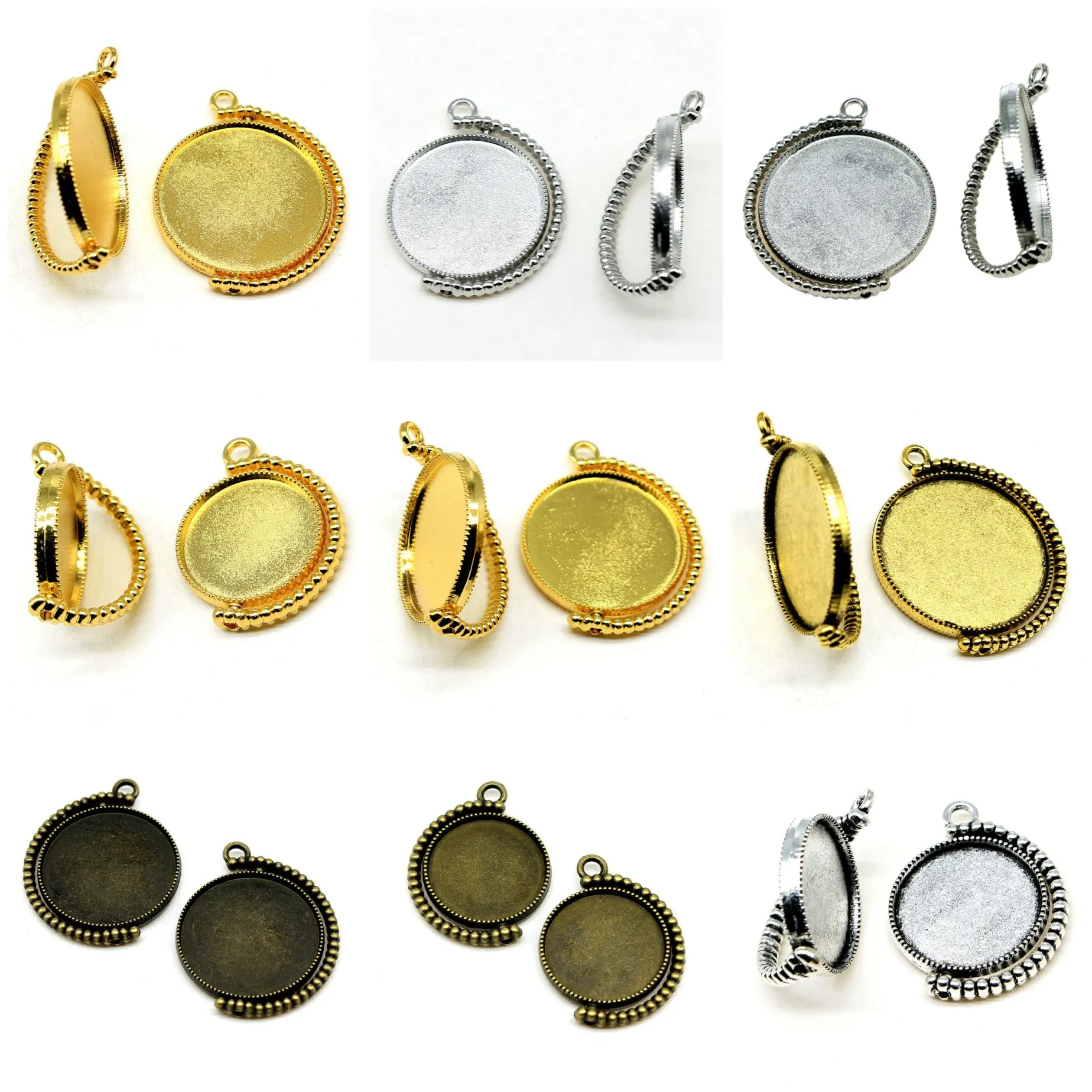 Mixed Colors Rotatable Swivel Blank Bezel Trays Findings For Necklace Bracelet DIY Jewelry Craft Wholesale
