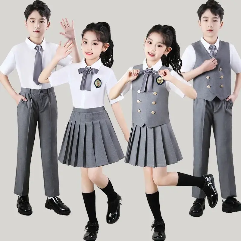 2026 Children Preppy School Uniform Set Blazer Skirt Outfit for Primary School Middle School Kindergarten Performance Wear