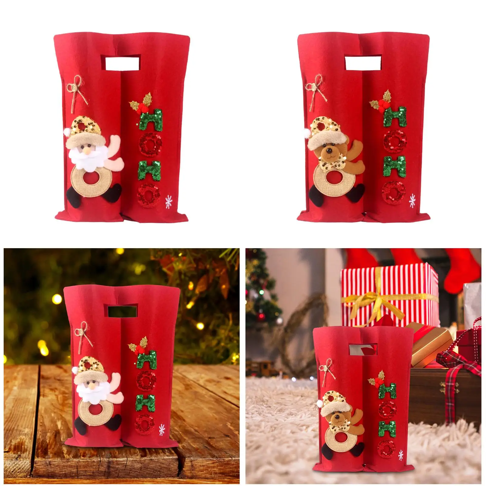 Christmas Wine Bottle Bag Holding 2 Bottles Red Decorative Reusable Carrying Bag for Home Decor Gift Party Centerpiece New Year