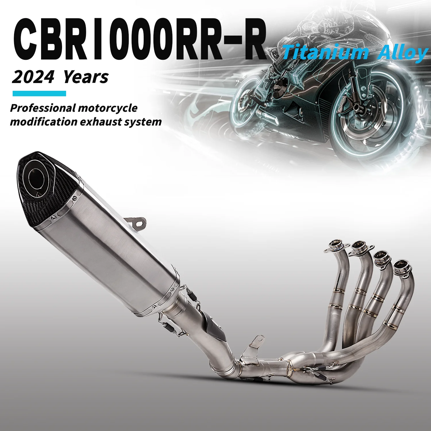 

Для мотоцикла CBR1000RR-R Fireblade SP 2024: Полная выхлопная система из титанового сплава с передним глушителем и карбоновым наконечником