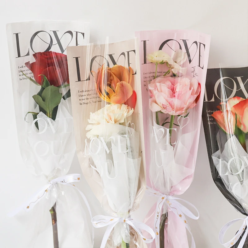 20pcs New LOVE Straight One Bag Single rose bag bouquet arrangement Flower Wrapping paper material Floral art