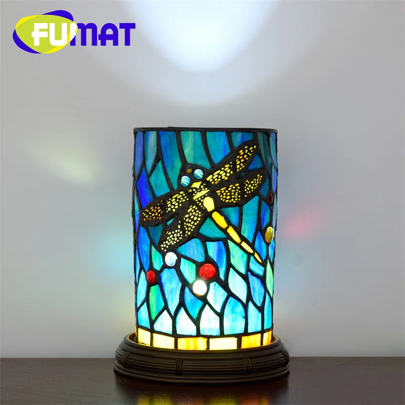 FUMAT Tiffany Table Lamp Gift light American glass decor den bedroom small night light Parrot desktop decor light