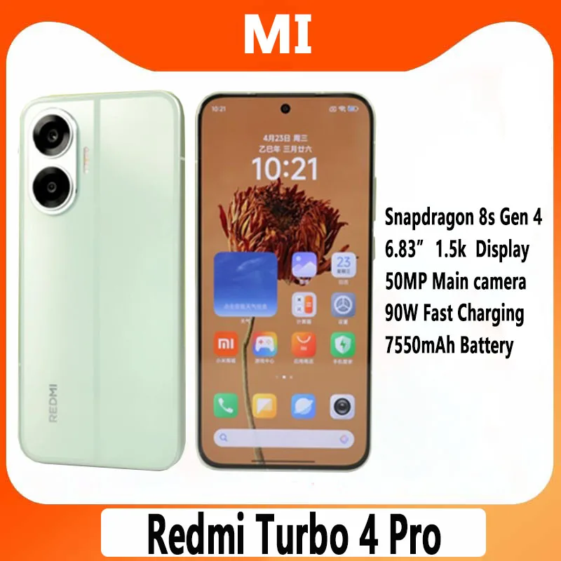 كاميرا Redmi Turbo 4 Pro 256GB/512GB 6.83 بوصة 2772x1280 شاشة Snapdragon 8s Gen 4 50MP + 20MP بطارية 90 وات 7550 مللي أمبير في الساعة #1