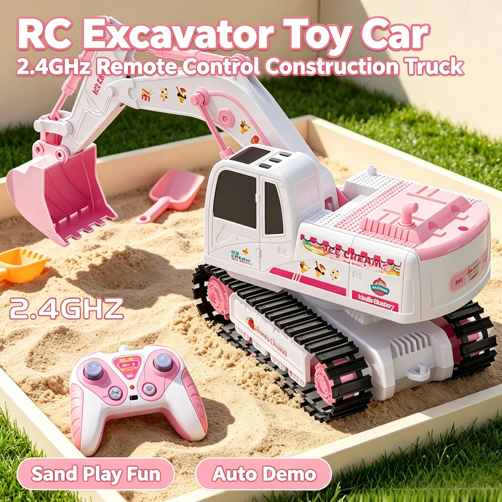Electric Remote Control Excavator Toy Pink Digging Machine Realistic Engineering Vehicle Digging Machine Birthday Gift