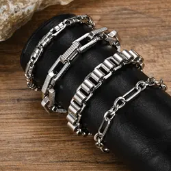 Chain Links Bracelets for Men Boys,Chunky Stailess Steel Chain Links Wristband,New Trendy Classic Jewelry Gifts