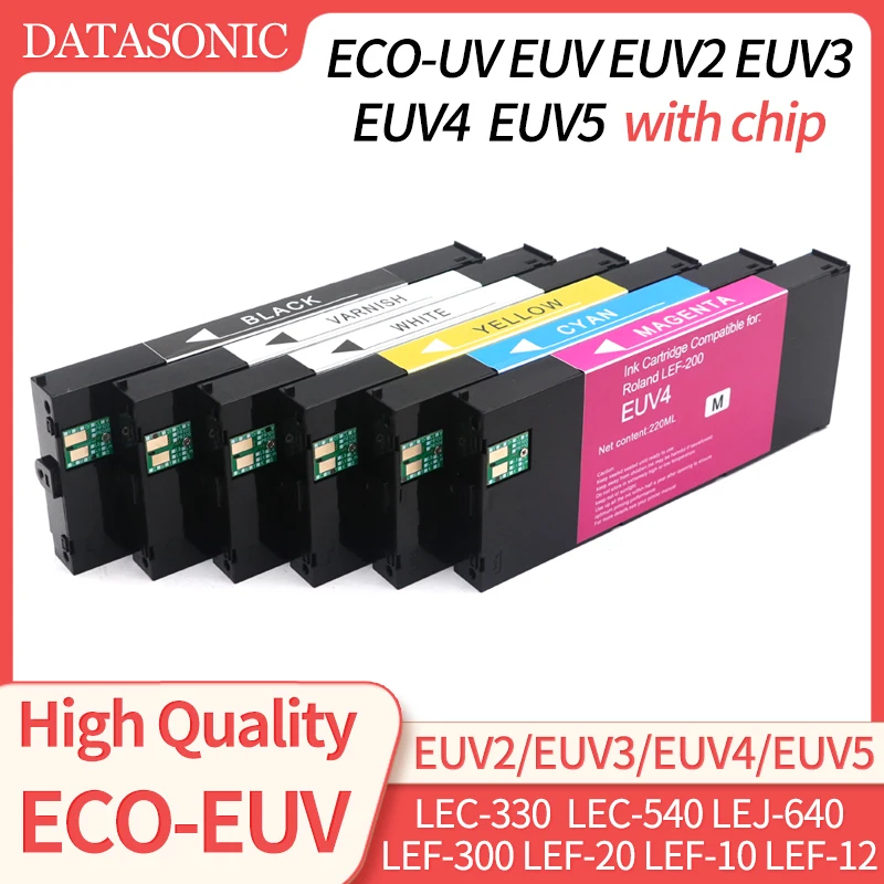 220ML UV Ink ECO-UV EUV EUV2 EUV3 EUV4 EUV5 UV Ink cartridge For Roland LEF-20 LEF-10 LEF-12 LEF-300 LEC-330 LEC-300 LEC540 chip