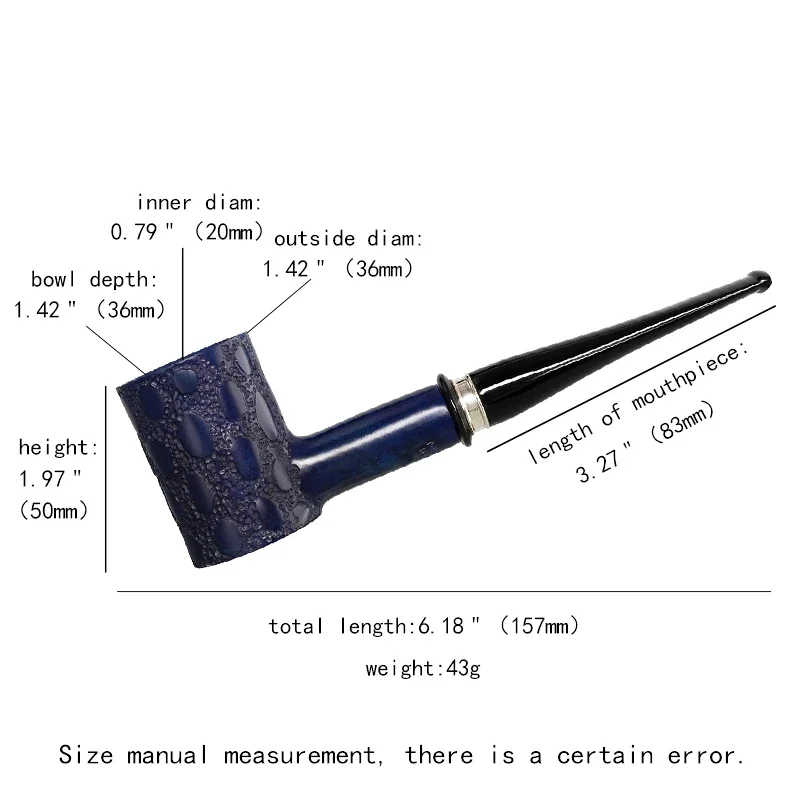 MUXIANG Tobacco Pipe Briar Wood Hammer Poker 9mm Filter Straight Taper Stem Silver Ring Gift for Men