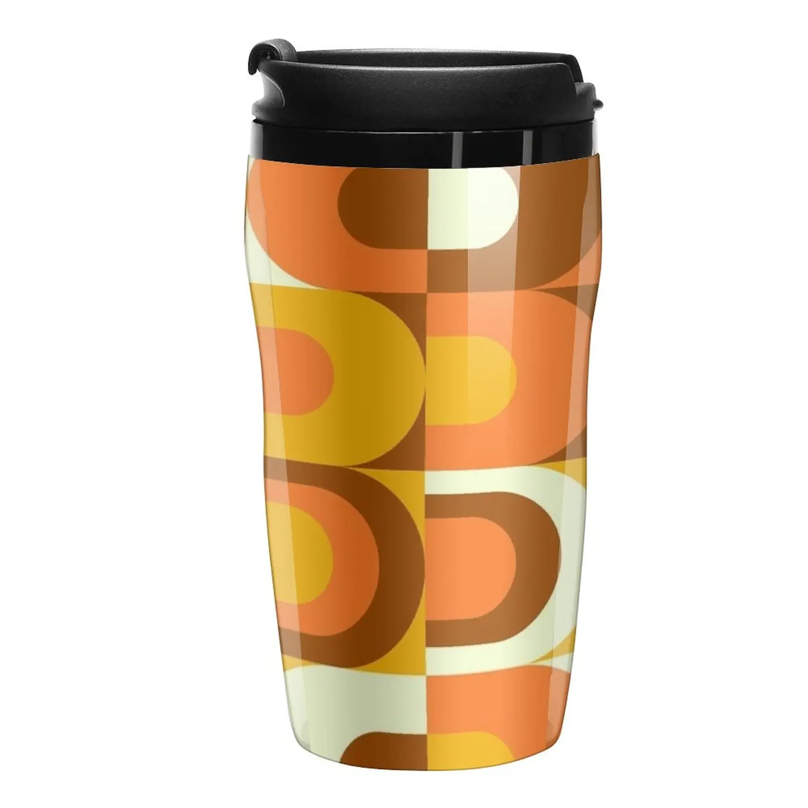 

New 70s Pattern Retro Inustrial in Orange and Brown Tones Travel Coffee Mug Creative Cups Beautiful Tea Cups