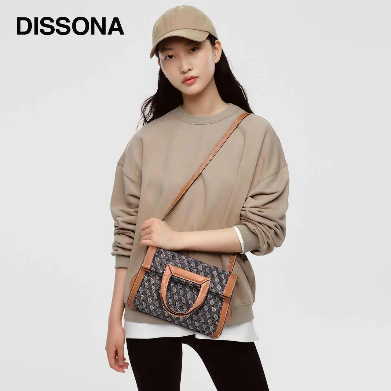

DISSONA Foldable Bag Women's Vintage Print Shoulder Bag Lucky Pouch Briefcase Tote Commuter Bag