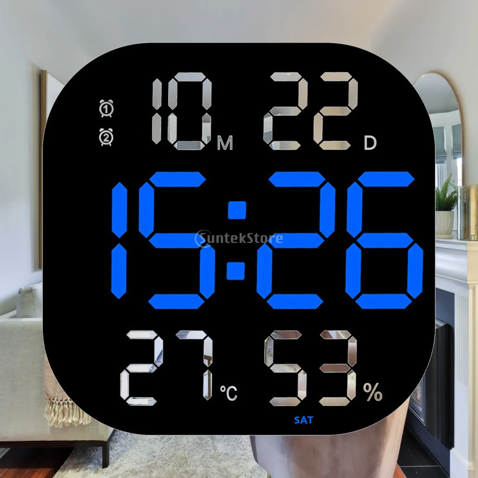 Digital Wall Clock Large Screen with Temperature Humidity LED Clocks Silent