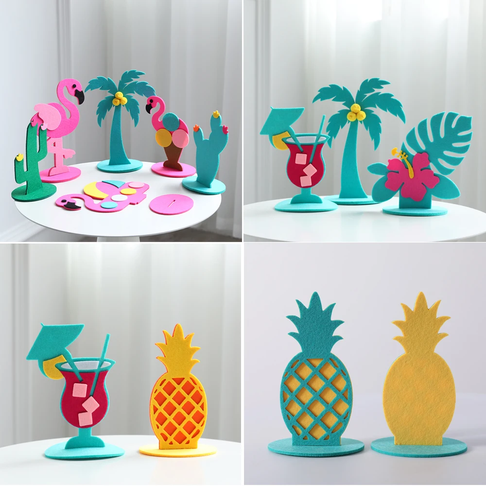 2pcs Tropical Pineapples Cactus Coconut Tree Flamingo Centerpiece Table Decorative Birthday Wedding Summer Hawaiian Party Decor