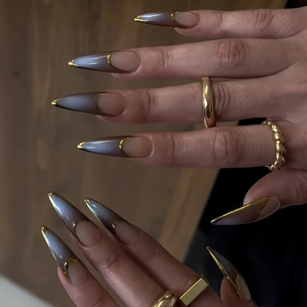 24-delige lange stiletto-nagels set druk op luipaardprint Frans ontwerp nepnagels afneembare kunstmatige volledige dekking kunstnagels tips