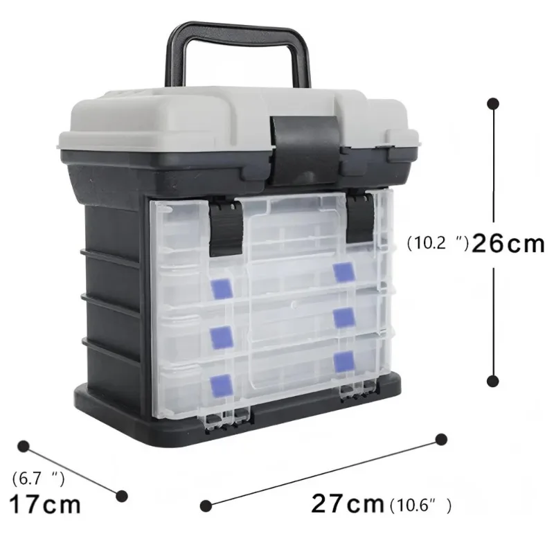 4-Tier Portable Fishing Tackle Box, Grey – Multi-Compartment Sturdy Organizer for Bait, Tackle & Accessories (Bait Not Included)