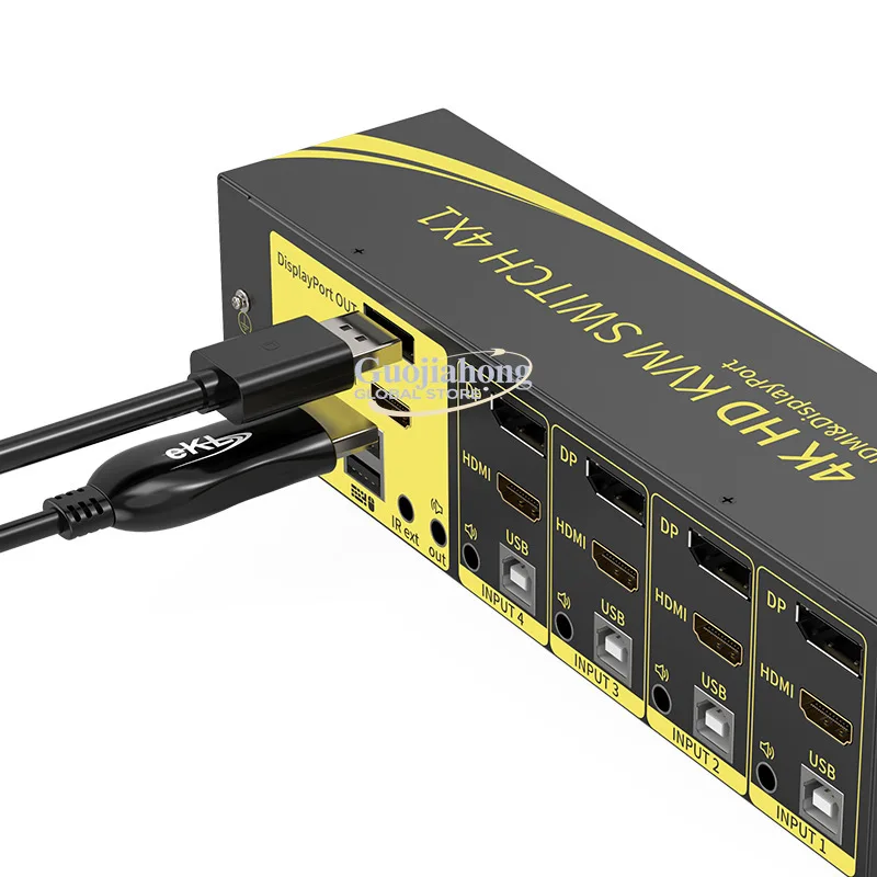 

eKL-41DH DP/HD&MI KVM-переключатель для двух экранов, 4 входа 1 выход, 4K60, с горячей заменой переключения, управление горячими клавишами