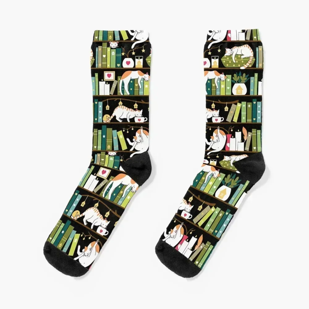 

Носки с изображением кошек на книжной полке, рождественские чулки, МОДНЫЕ футбольные спортивные чулки, носки для девочек, мужские