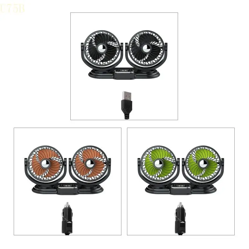 

U75B Universal USB 5V 360 градусов Dual Dual для головного вентилятора Большой ветер 2 Gears Car FA