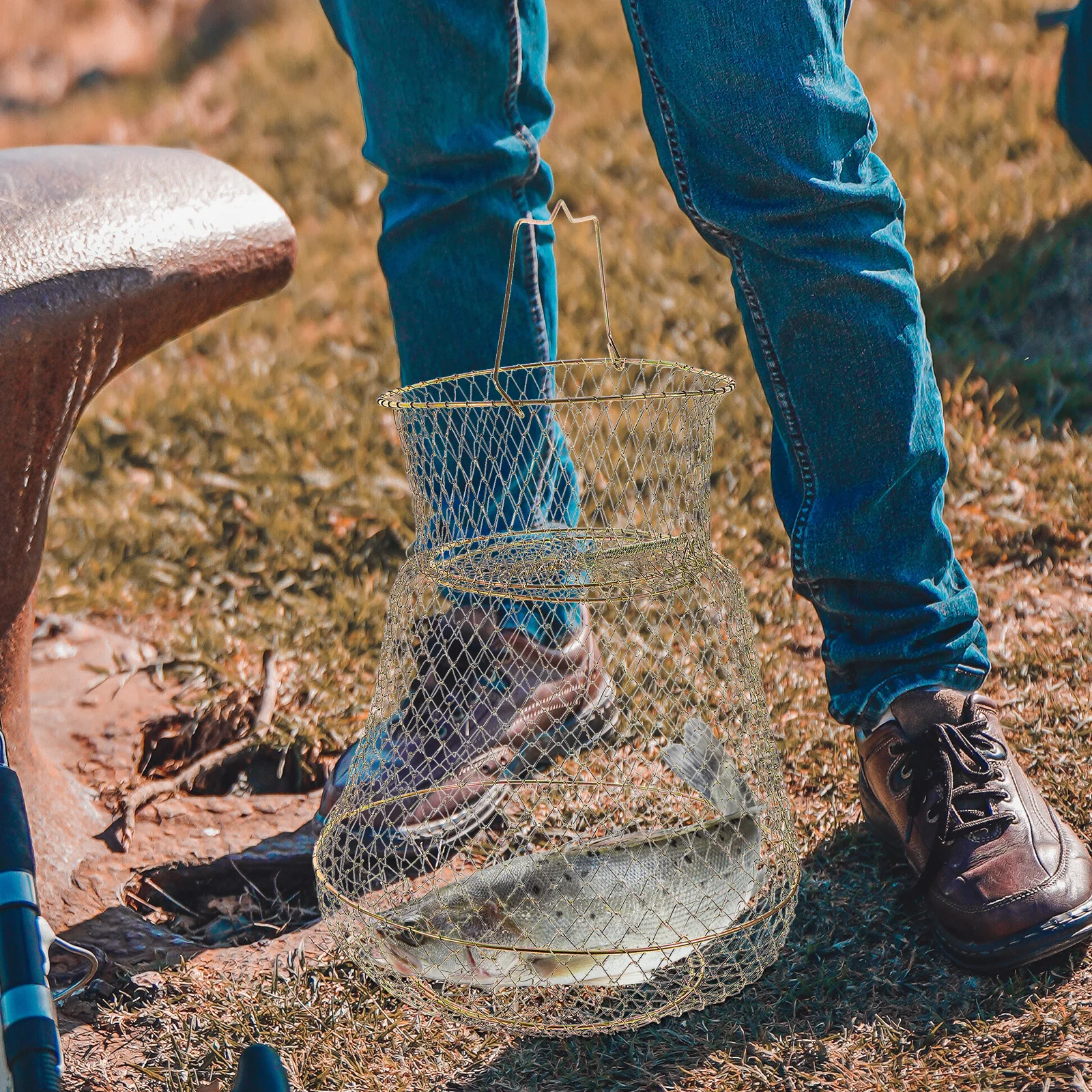 

Metal Fish Guard Fishing Nets Folding Fishnet Mesh Netting Child Fishpond Foldable Cage