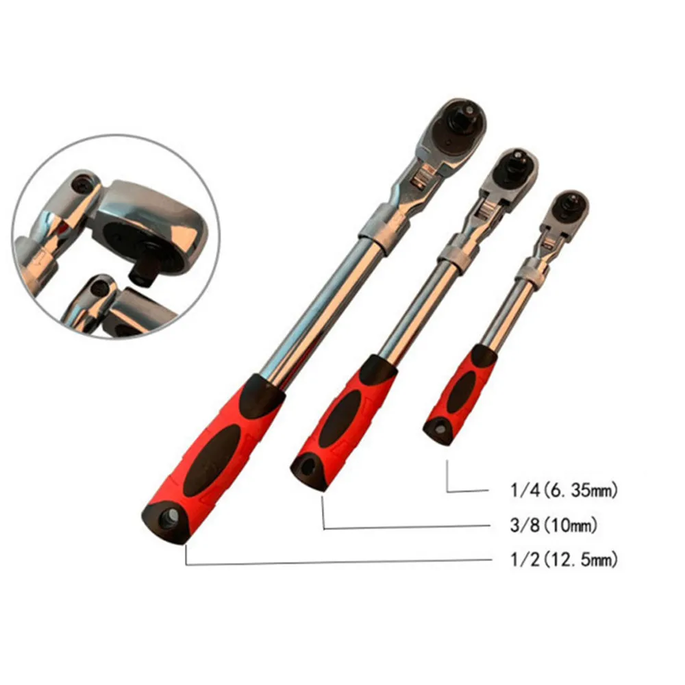 1/4 1/2 3/8 72-Tooth Ratchet Spanner Wrench Carbon Steel Retractable Automatic Quick Release Spanner Multifunctional Hand Tool