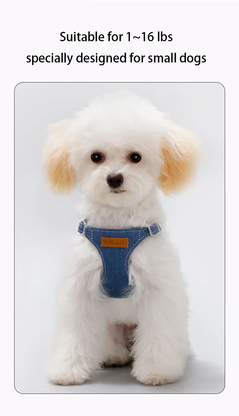 Petlimit Puppy Harness Vest - Adjustable Jean Dog Chest Strap Walking Vest for Small Puppies XXS XS S, Denim Blue view 5