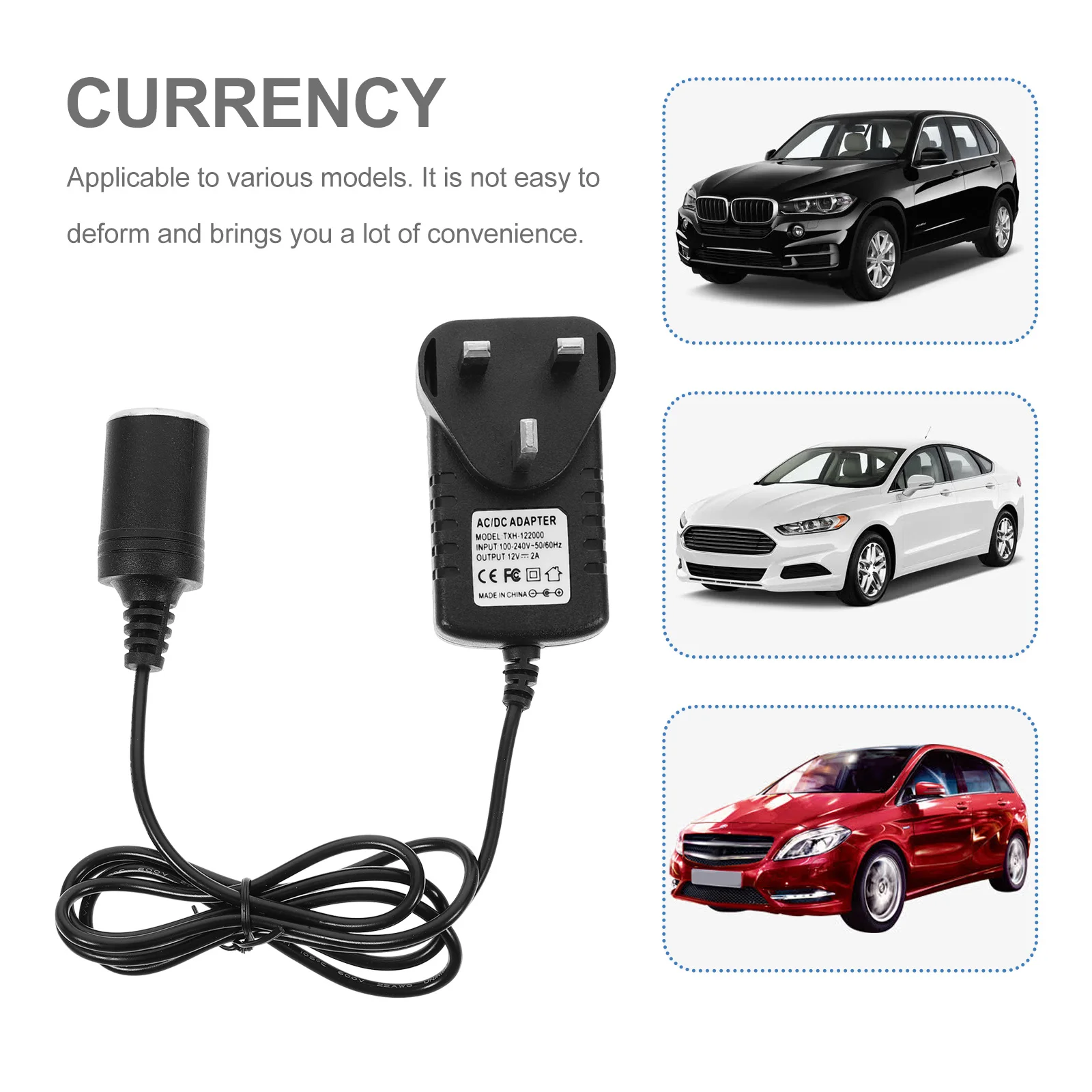 Konverter Daya Mobil Adaptor Pemantik Rokok 100V-240V Ke 12V Steker Inggris Adaptor Daya Kendaraan Aman Tembaga ABS Tahan Lama untuk 3D