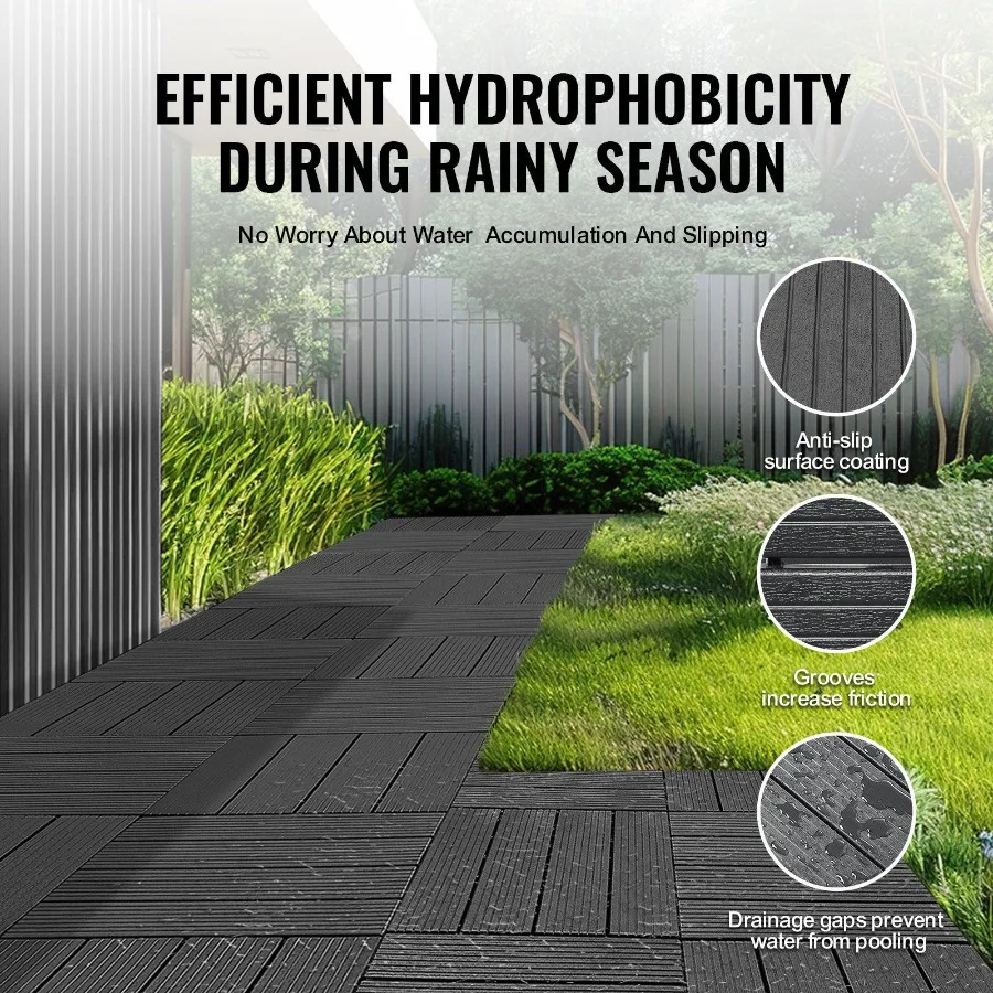 연결형 데크 타일 54팩 12x12 플라스틱 현관용 다크 그레이