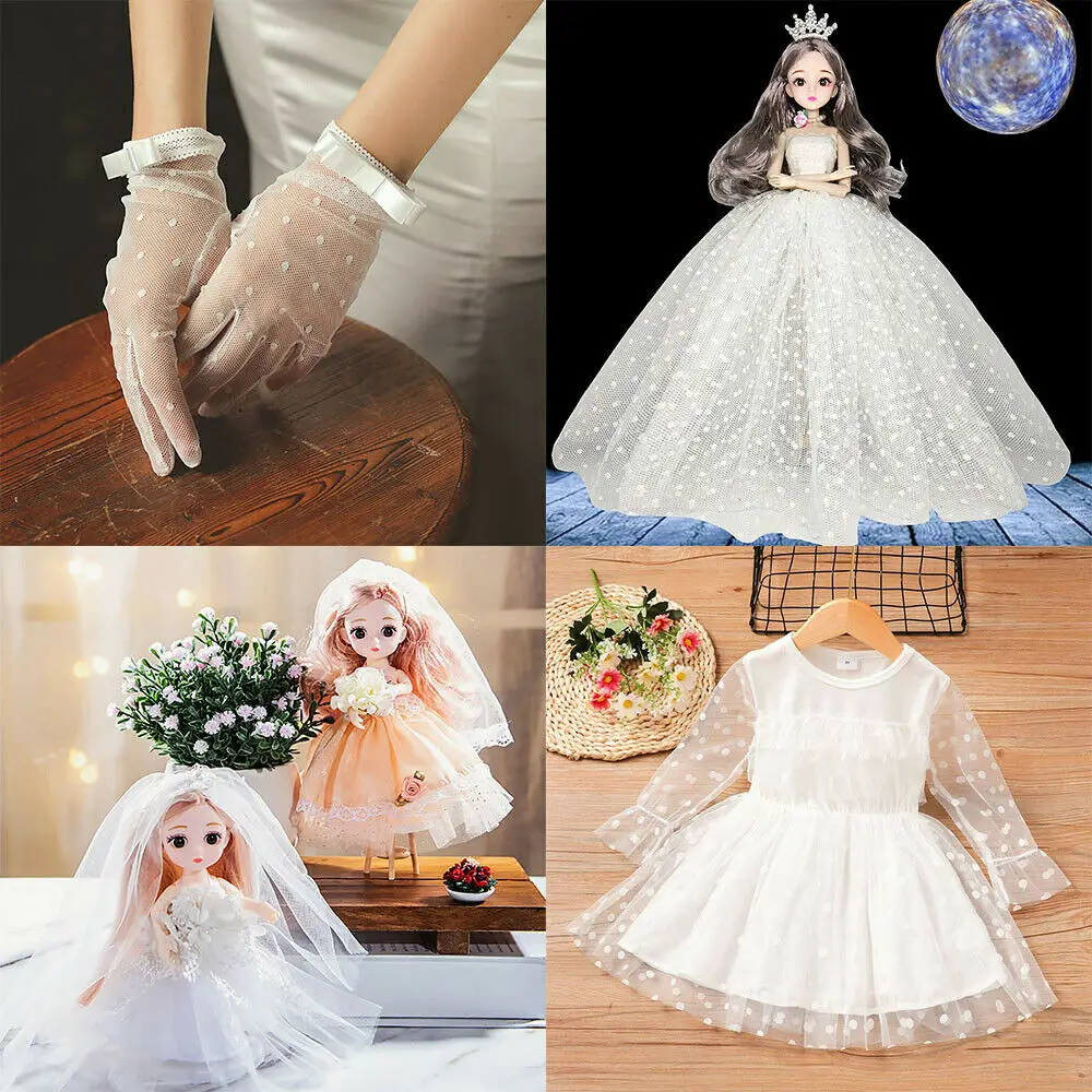 Flocked White Polka Dot Mesh Tulle Net Fabric High Quality DIY Sewing Bridal Veil Gown Girls Skirt Dress Wedding Decor Supplies