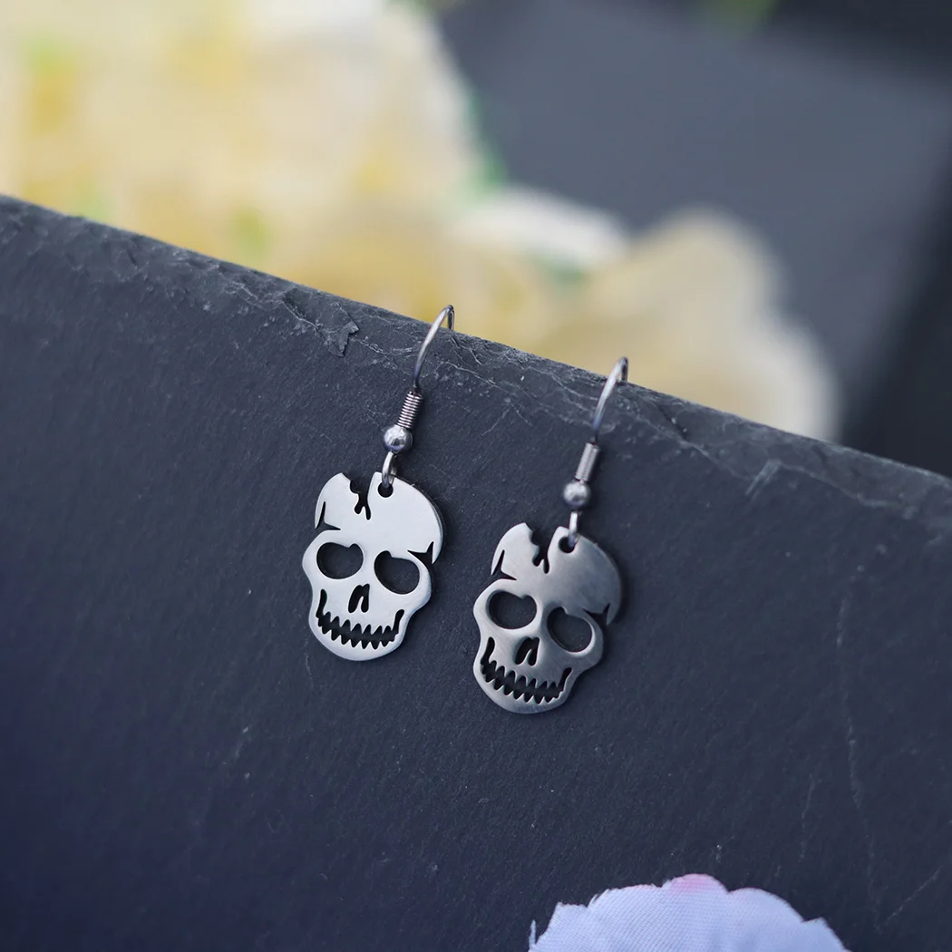Cxwind Skull pendant Earrings for Women Men Stainless Steel Jewelry Creative Good Luck Drop Earrings Women's Accessories Gift