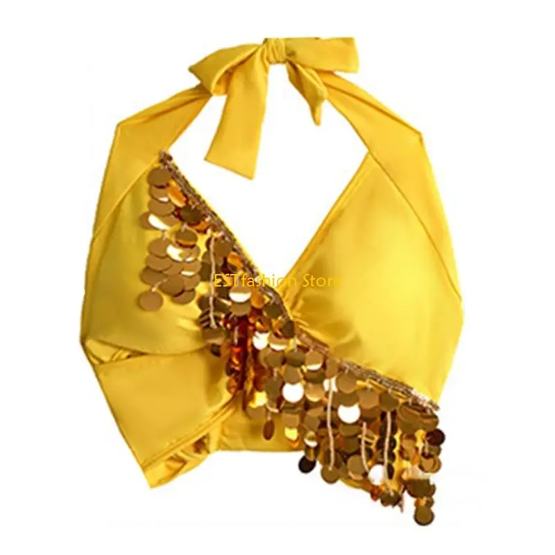 

Y5GC Блестящий бюстгальтер для танца живота, топ с накладкой на грудь, женские костюмы для танца живота для косплея, выступления