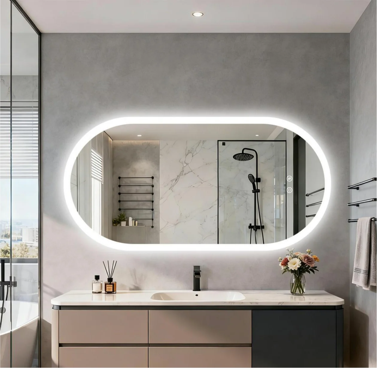 

Зеркало для ванной овальное светодиодное 80/100/120 см с подсветкой, настенное, с функцией памяти и защитой от запотевания