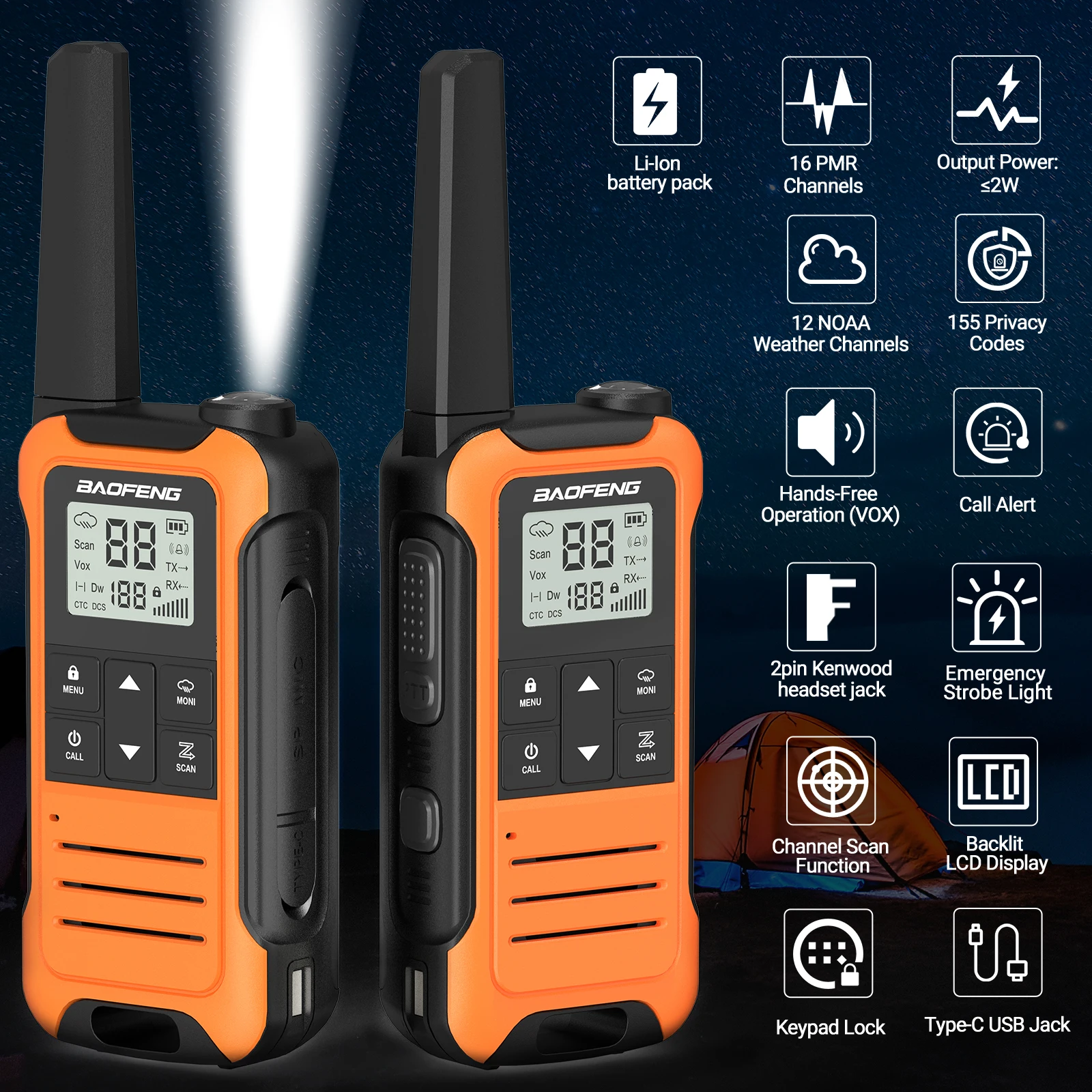 Baofeng F22 Walkie Talkie PMR recargable VOX compacto para exteriores - imagen 4