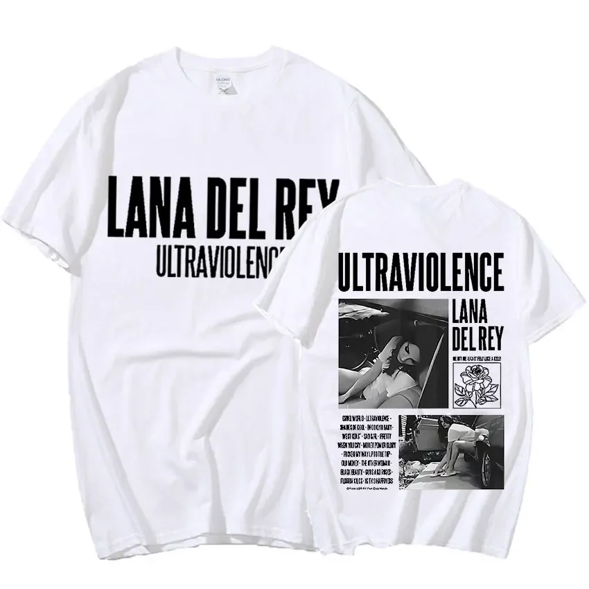 Singer Lana Del Rey 2023 Double Sided Graphic T Shirts Men Women Hip Hop Retro T-shirt Summer Cotton Oversized Tshirt Streetwear