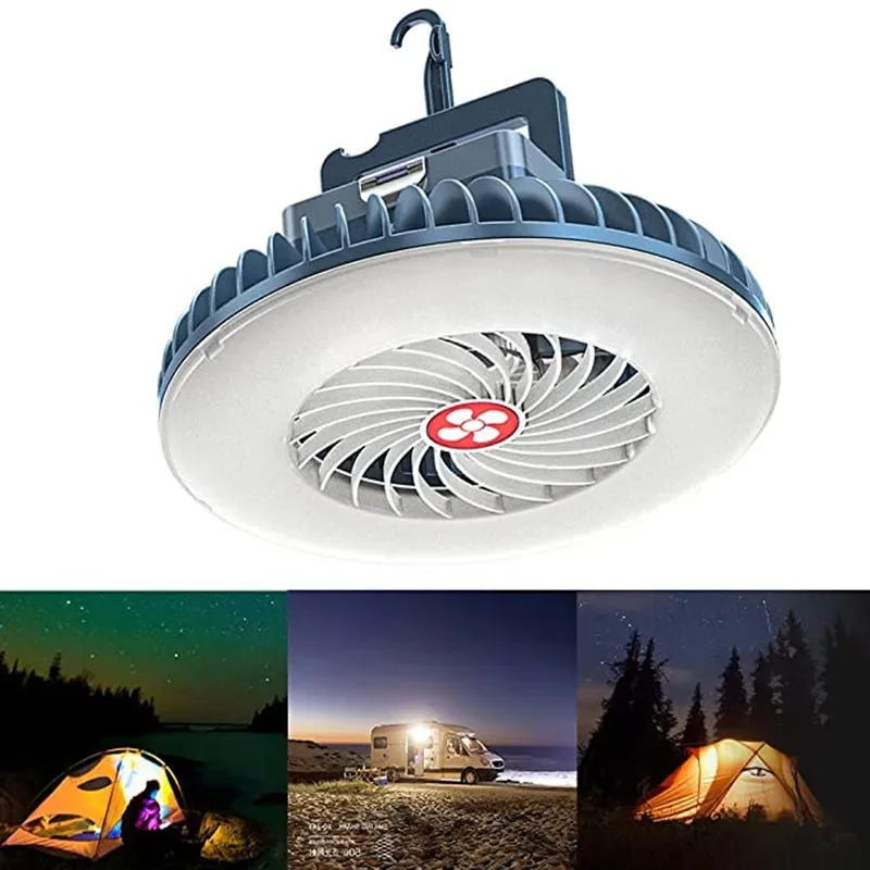 3 in 1 LED Camping Fan Multifunction Lighting Electric Fan Hanging Tent Lamp USB Charging Portable Summer Fan Light with Power