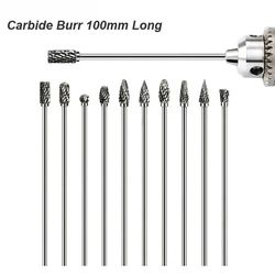 Extra Long 100mm Rotary Rasp File Carving Grinder Abrasive Tools Carbide Burr Alloy Bits Milling Cutter Drill For Metal Wook
