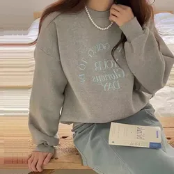 New Korean Chic Hoodies Women Casual Oversized Tops O-neck Long Sleeve Streetwear Letter Printing Y2k Sweatshirts Ropa Mujer 후드티