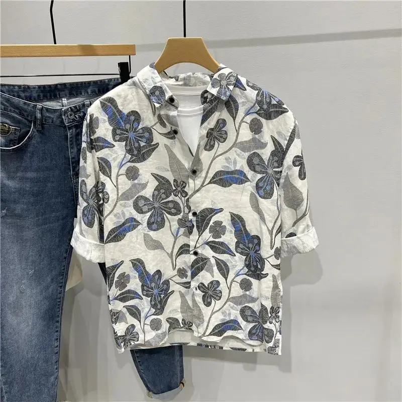 

Модные топы, рубашки с четвертью рукавами с персонализированным принтом, новые повседневные свободные рубашки со средними рукавами для мужчин