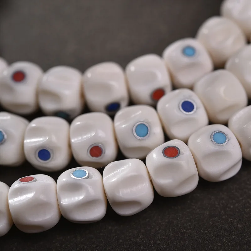 Semi-finished 108 Buddha Yak Carved Passion Seed Multi-treasure Inlaid Bone Beads