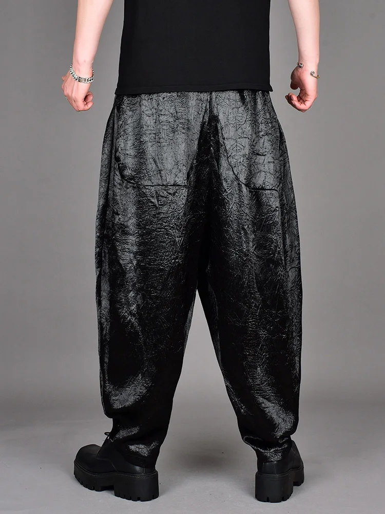 Fashion Trend Black Casual Loose Comfortable Harem Pants Men 2025 Summer Ice Silk Thin Material Draped Slim Fit Long Pants