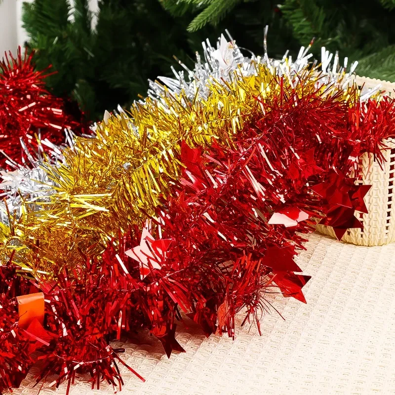 1.8M Christmas PVC Tinsel Ribbon Garlands Christmas Tree Hanging Plastic Colorful Star Ornaments Home Xmas Wedding Decorations
