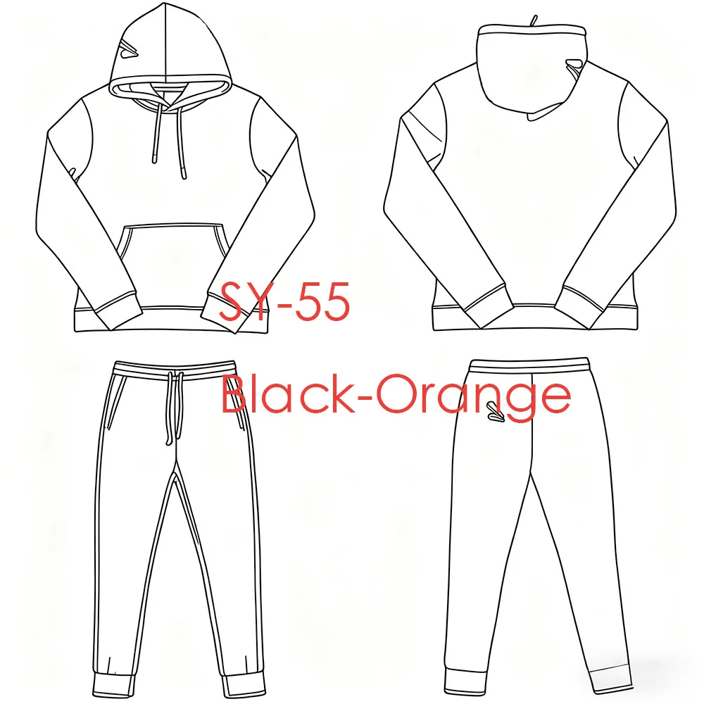 

SY-55 Men's Cotton Jogging Streetwear Hoodie Trousers Set Tracksuit Sweatshirts Top Pants Comfortable Casual Sportswear
