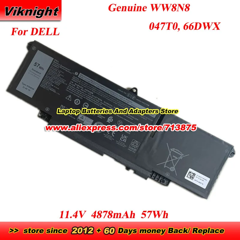 

Genuine WW8N8 Battery 047T0 66DWX 11.4V 4878mAh 57Wh for DELL Latitude 7340 7440 7640 Laptop Battery